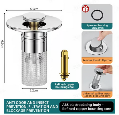Last Day Promotion 49% OFF🔥TIMNAMY® Pop Up Sink Drain Strainer----🛀Removes odors and prevents blockages
