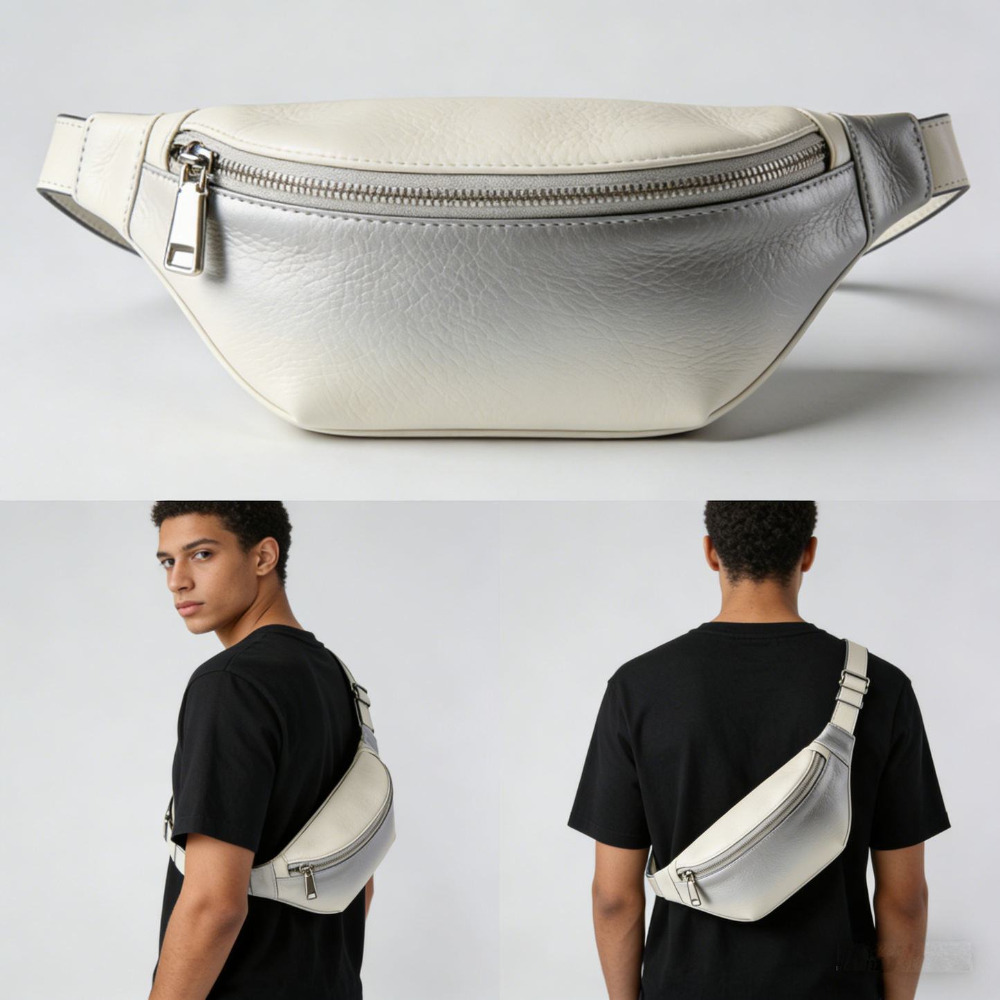 GradientHue Sling: The Ivory-Gray Ombré Leather Belt Bag