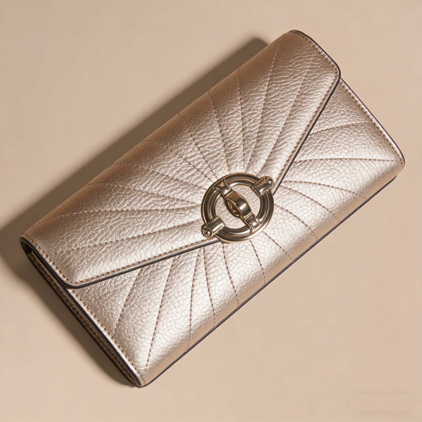 SoleilRay Clutch: The Champagne Metallic Sunburst Evening Clutch