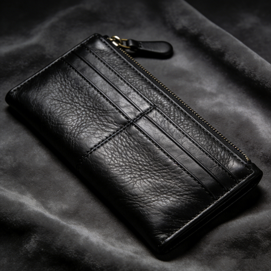 ForgeGrain Slim: The Black Pebbled Leather Zip-Around Wallet