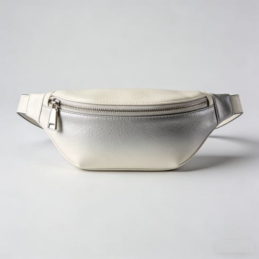 GradientHue Sling: The Ivory-Gray Ombré Leather Belt Bag